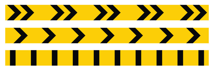 caution warning tape set, designed for industrial safety, roadwork, construction, and hazard zones. Caution tape set of yellow warning ribbons. Warning zone, danger tapes. Yellow stripes border.