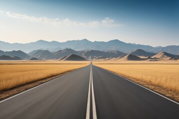 Fototapeta premium arafed road in the middle of a desert with mountains in the background