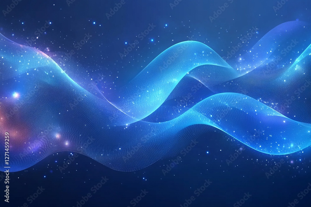 Poster abstract blue digital network background, connecting dots of technology, abstract blue background wi