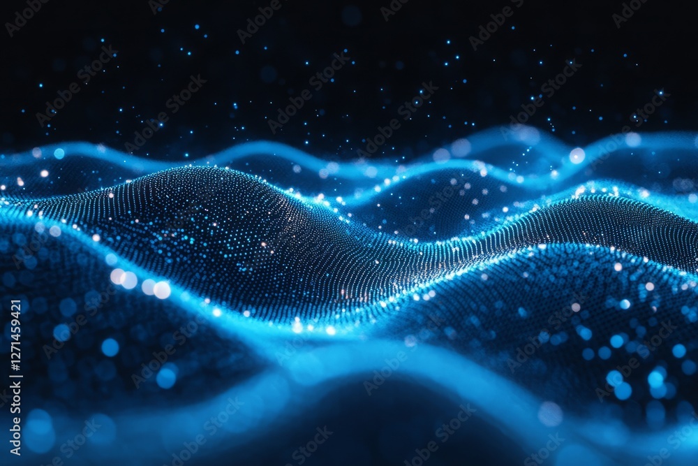 Poster abstract blue digital network background, connecting dots of technology, abstract blue background wi