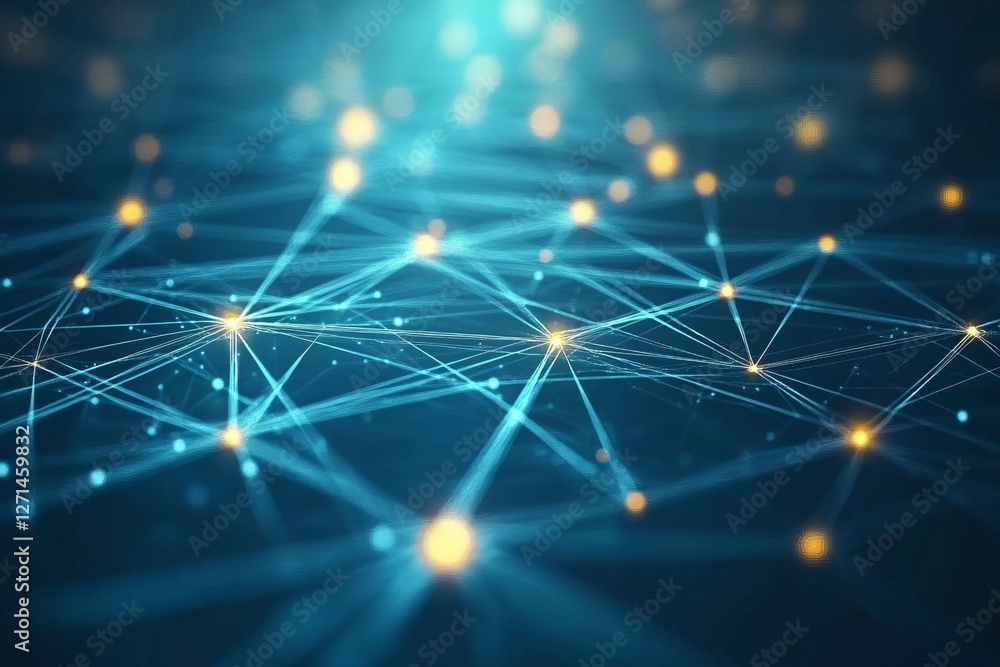 Poster abstract blue digital network background, connecting dots of technology, abstract blue background wi