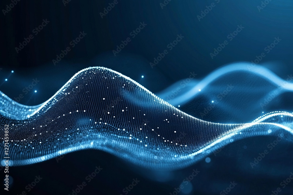 Poster abstract blue digital network background, connecting dots of technology, abstract blue background wi