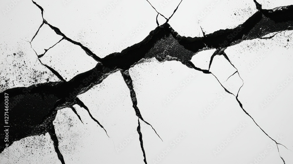 Poster broken white surface with deep cracks and rough texture