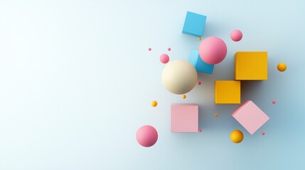 Blue and pink cube is on the right side of the image. Minimalistic background.
