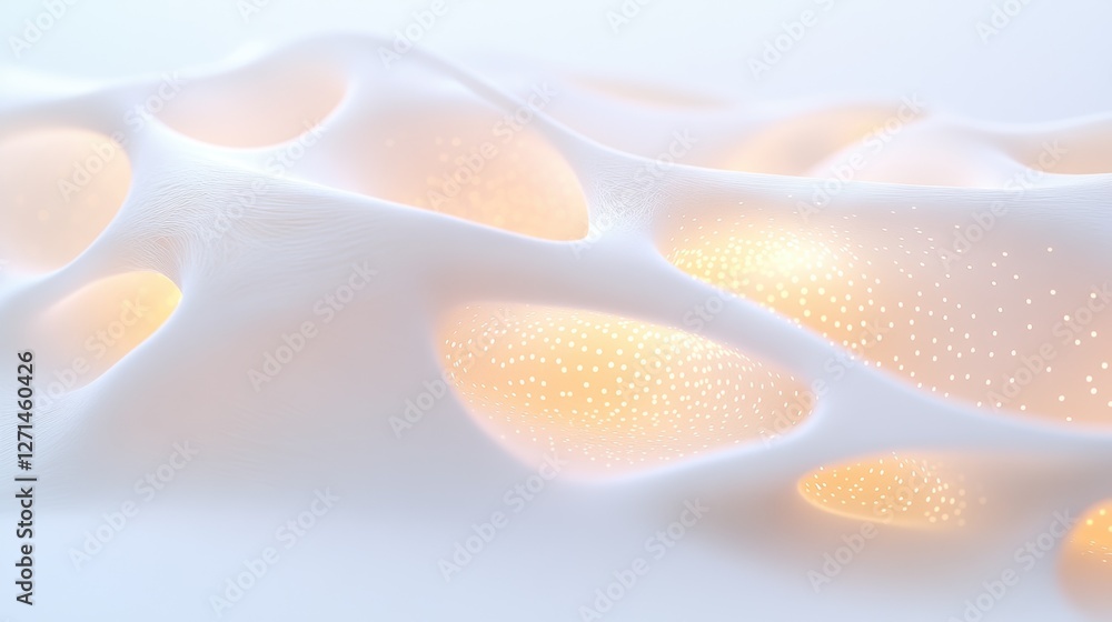 Poster abstract organic surface with glowing cells and fluid light patterns