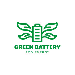 Battery and Leaf Logo Concept. Eco energy, Green energy, environmentally friendly batteries concept illustration design.