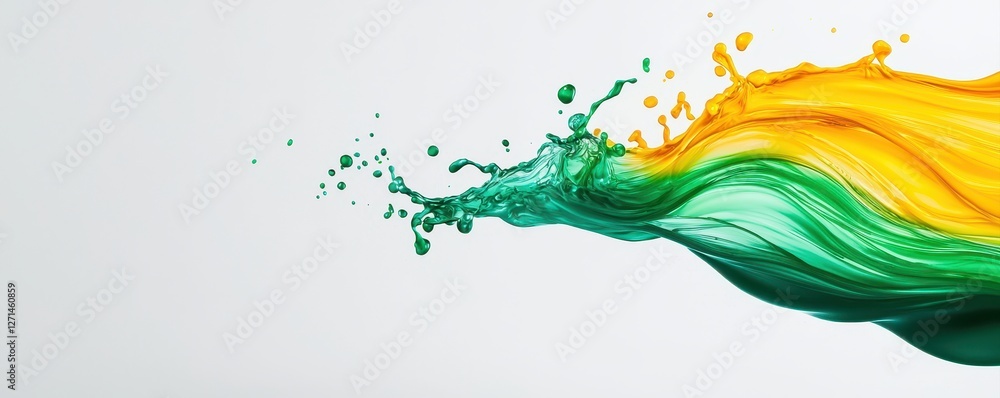 Poster a vibrant splash of green and yellow paint flows elegantly, creating a dynamic and artistic visual e