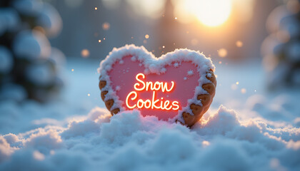 Obraz premium Heart-shaped snow-covered cookie with 