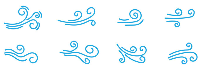 Doodle wind line sketch set. Hand drawn doodle wind motion, air blow, swirl elements. Sketch drawn air blow motion, smoke flow art, abstract line. Isolated on white background . vector illustration888 © Gemivector5