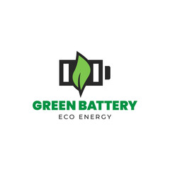 Battery and Leaf Logo Concept. Eco energy, Green energy, environmentally friendly batteries concept illustration design.