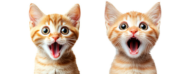 Playful Baby Ginger Cats with Open Mouths Expressing Surprise and Joy Isolate on Transparent Background, cutout, png