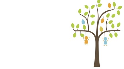 Obraz premium Simple Tree Illustration with Children Playing and Colorful Leaves