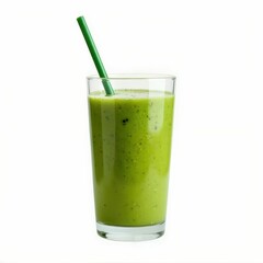 Green Smoothie in Glass with Straw Refreshing Drink Healthy Beverage Nutrition Wellness and Detox Cleanse