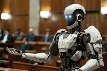 defense lawyer human robot microphone.