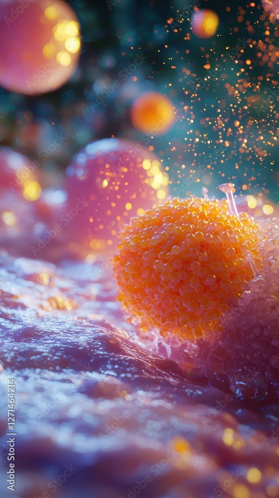 Poster microscopic view of a virus on a cell surface rendering