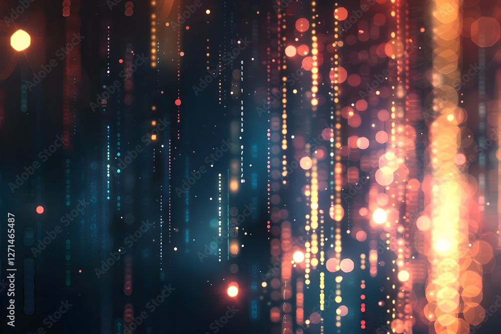 Poster abstract digital background with colorful light streaks and bokeh effects in a dark setting