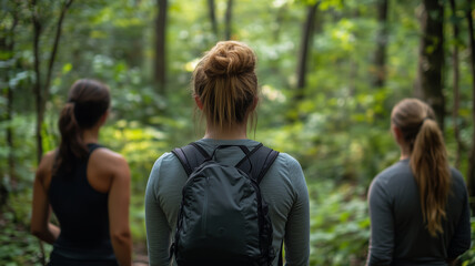 Fototapeta premium Empowering women through outdoor exercise in a lush forest setting