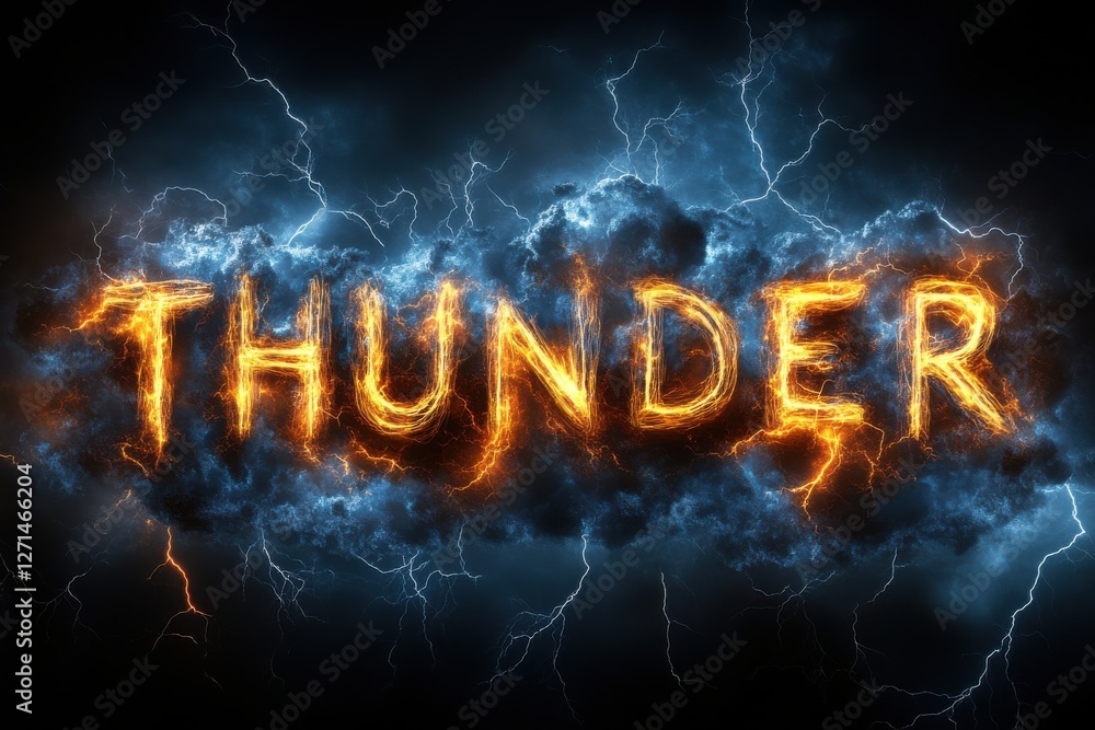 Aufkleber dramatic thunderstorm background with lightning and fiery text element