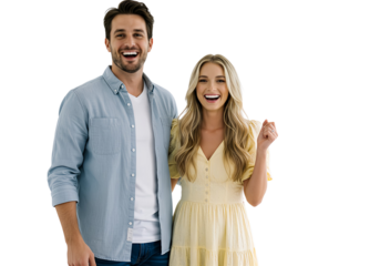 Happy couple looking at camera, isolated