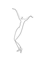 A dancing woman is drawn in one line art style. Romantic expression. Printable art.	