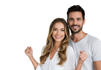 Happy couple looking at camera, isolated