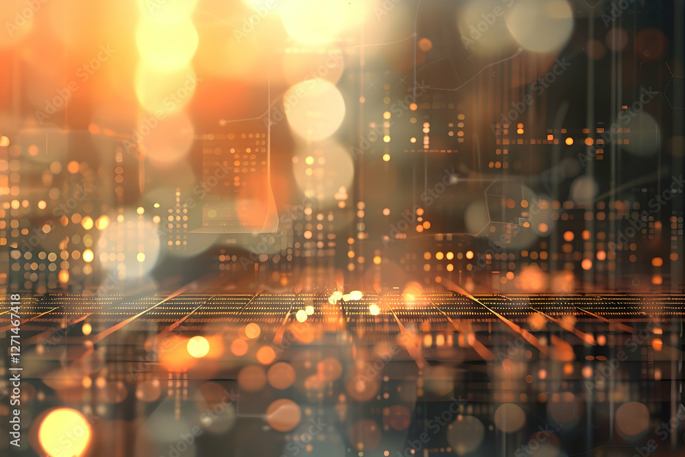 Poster abstract representation of digital data flow with glowing lights and blurred background effects