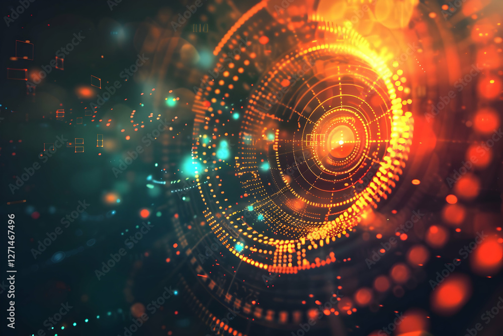 Aufkleber abstract digital background with glowing circles and vibrant colors representing technology and inno