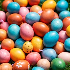 Ganz viele bunte Ostereier auf einem Haufen