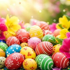 Naklejka premium Ganz viele bunte Ostereier auf einem Haufen