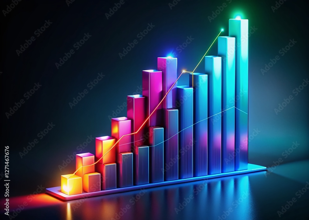 Poster 3d graph background: data visualization stock photo with copy space