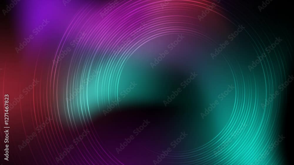 Poster colorful glowing neon linear circles abstract tech background. seamless looping futuristic concept m