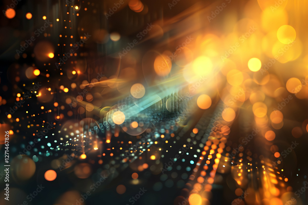 Poster abstract light patterns with vibrant bokeh effects creating a warm atmosphere in a digital space