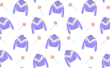 Seamless pattern with a jacket and a lollipop from the '90s