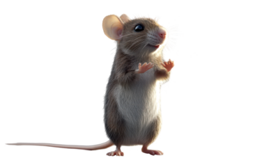 Cute Small Mouse Standing on Its Hind Legs with Expression of Surprise Isolate on Transparent Background, cutout, png