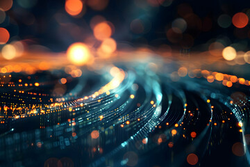 Abstract representation of flowing lights and colors, creating a vibrant digital landscape at dusk