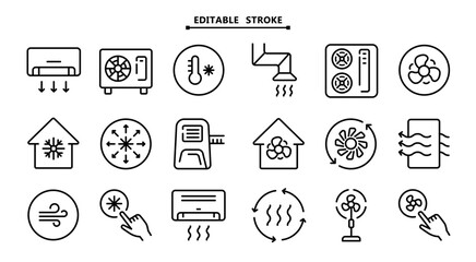 Air conditioner icons set. Editable stroke. Home appliance. Electrical equipment. Vector icons for your website, mobile, presentation, and logo design