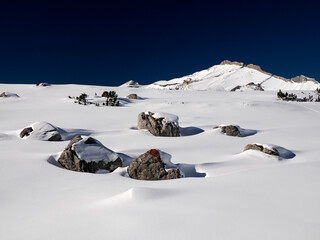 dolomites fanes pass mountain in winter snow season sunny day