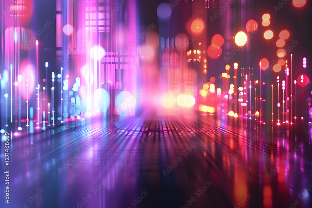 Poster Vibrant abstract background with colorful lights and reflections creating a dynamic atmosphere