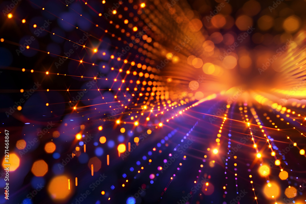 Poster abstract vibrant digital background with glowing dots and lines creating a sense of movement