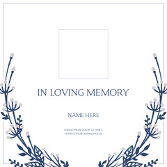 Funeral flyer background layout card for print social post in simple floral illustration style