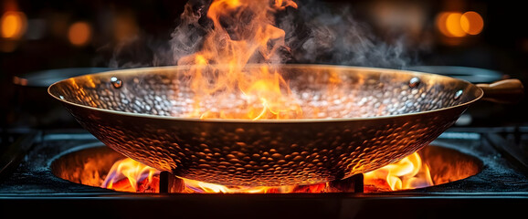 Hot Wok With Flames Cooking Asian Food