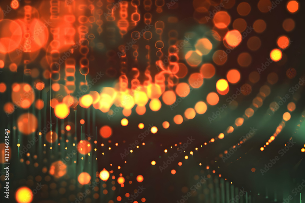 Poster abstract digital background with glowing orbs and wave patterns in warm colors