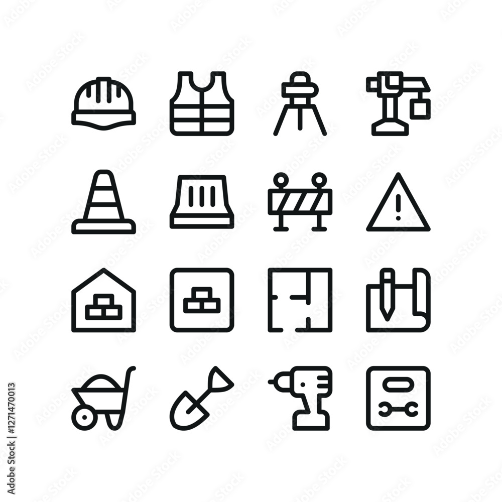Poster construction site line ui icons. interface icons for web and app with editable stroke