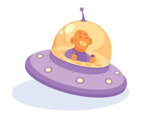 Alien Character Fly in Ufo Shuttle Vector Illustration