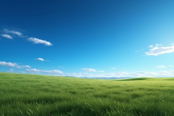 Obraz premium arafed view of a grassy field with a blue sky and clouds