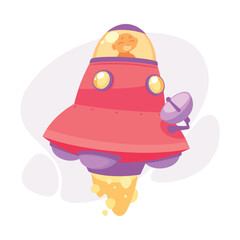 Alien Character Fly in Ufo Shuttle Vector Illustration