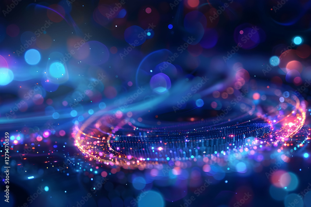 Poster abstract digital background with vibrant glowing circles and waves creating a mesmerizing effect