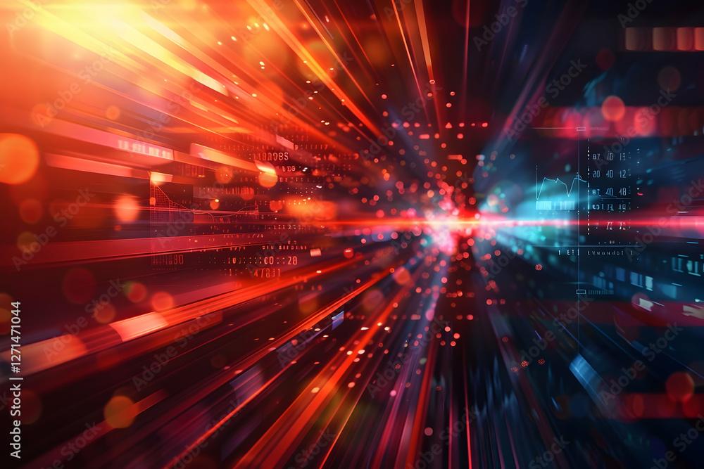 Poster vibrant abstract illustration depicting dynamic light trails and data streams in motion