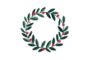 Obraz premium Festive Mistletoe Wreath Icon: Simple, Flat Vector Design. Perfect for Christmas cards, holiday decorations, winter illustrations, and festive branding. A minimalist and charming design element for 