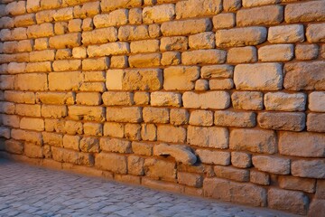 Aged Stone Wall with Irregular Bricks and Cobblestone Ground
